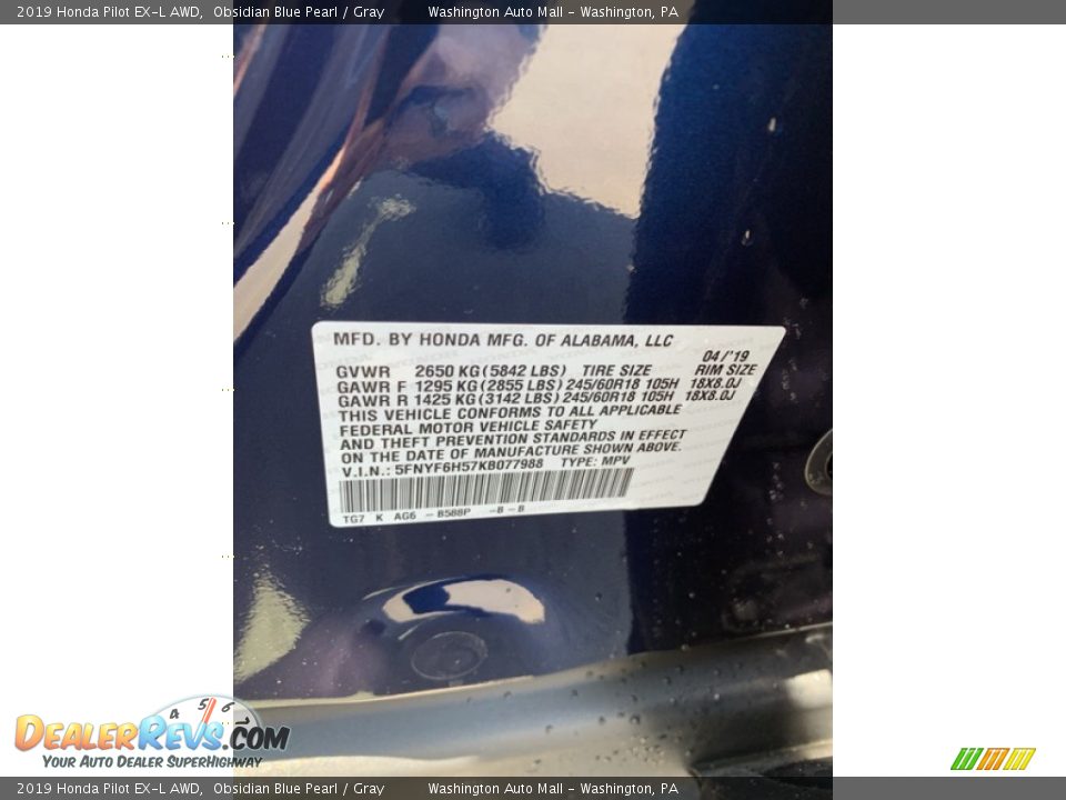 2019 Honda Pilot EX-L AWD Obsidian Blue Pearl / Gray Photo #14