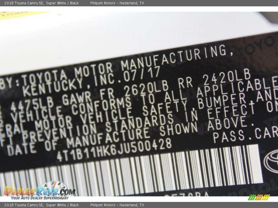 2018 Toyota Camry SE Super White / Black Photo #30