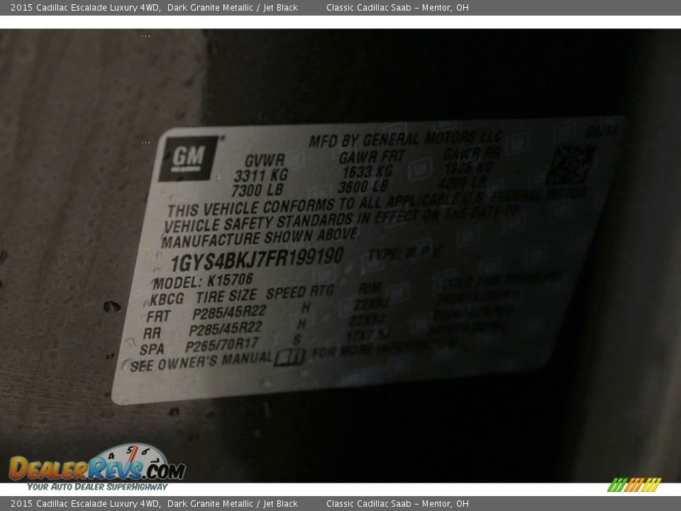 2015 Cadillac Escalade Luxury 4WD Dark Granite Metallic / Jet Black Photo #22