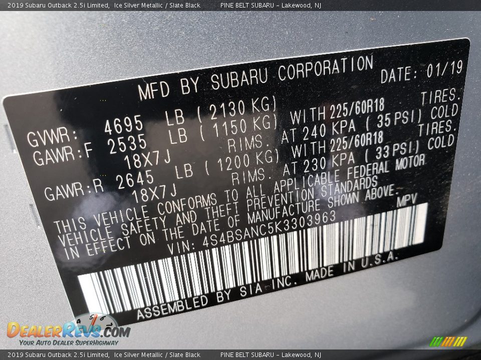 2019 Subaru Outback 2.5i Limited Ice Silver Metallic / Slate Black Photo #29