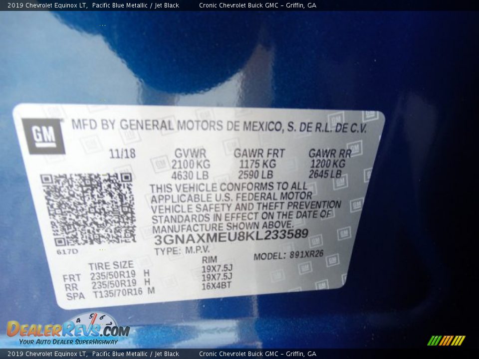 2019 Chevrolet Equinox LT Pacific Blue Metallic / Jet Black Photo #28