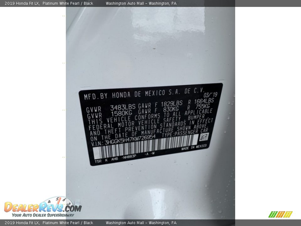 2019 Honda Fit LX Platinum White Pearl / Black Photo #14