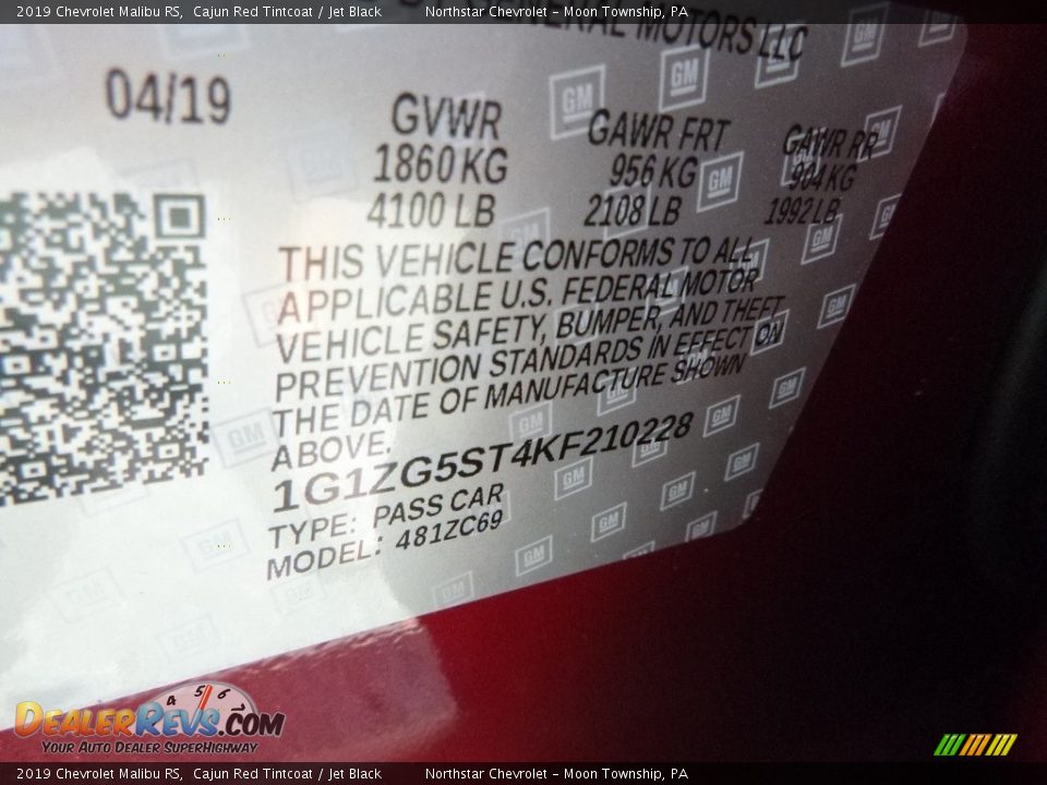 2019 Chevrolet Malibu RS Cajun Red Tintcoat / Jet Black Photo #15