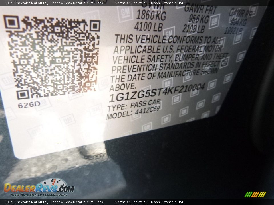 2019 Chevrolet Malibu RS Shadow Gray Metallic / Jet Black Photo #16