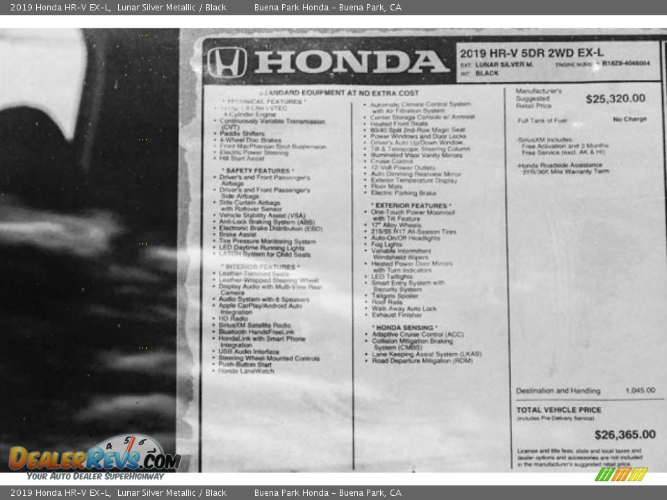 2019 Honda HR-V EX-L Lunar Silver Metallic / Black Photo #36