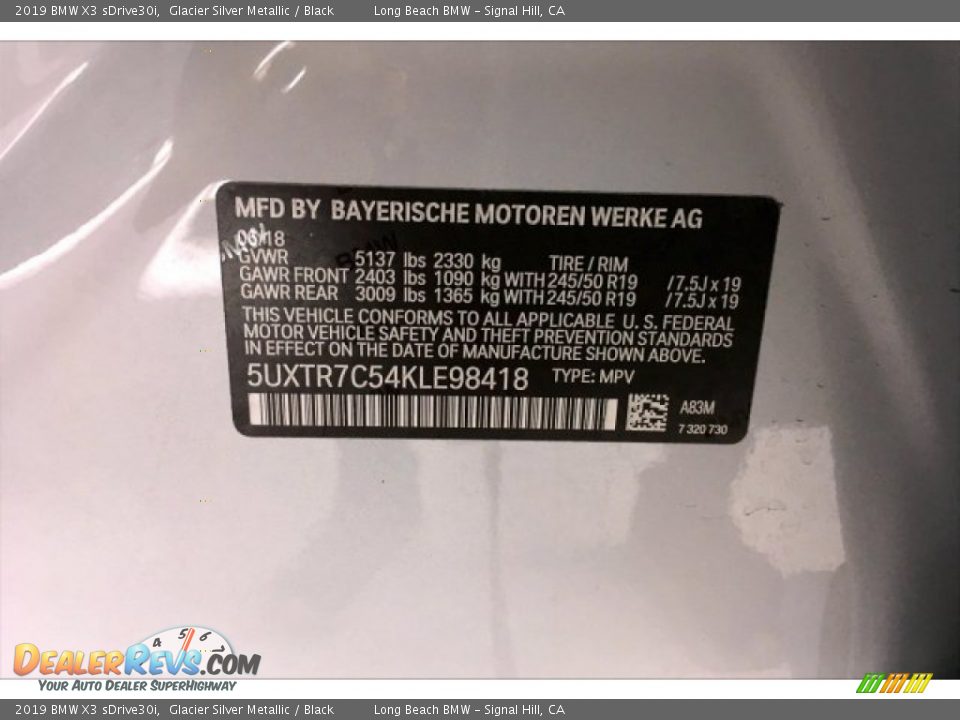 2019 BMW X3 sDrive30i Glacier Silver Metallic / Black Photo #19