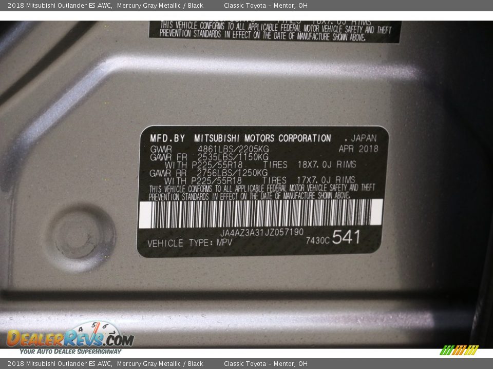 2018 Mitsubishi Outlander ES AWC Mercury Gray Metallic / Black Photo #17
