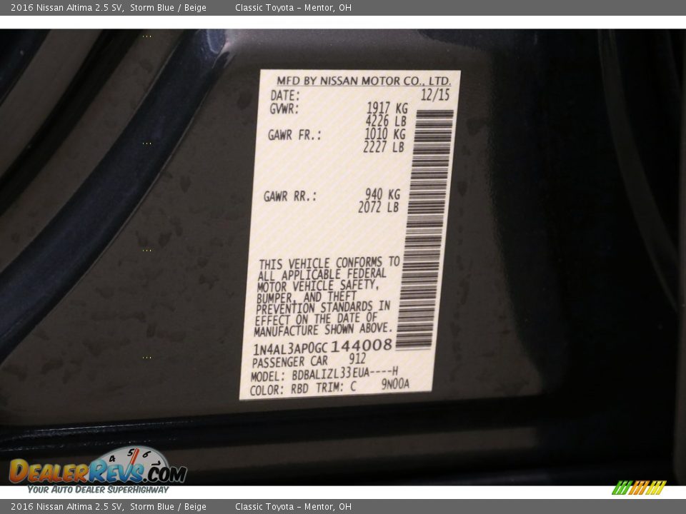 2016 Nissan Altima 2.5 SV Storm Blue / Beige Photo #17