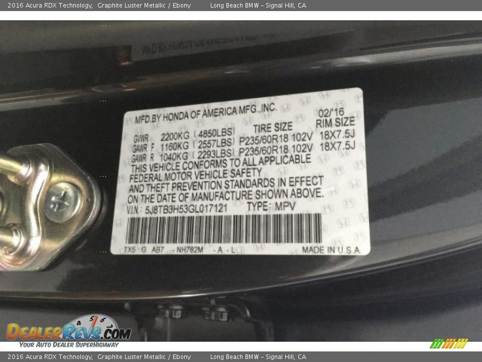 2016 Acura RDX Technology Graphite Luster Metallic / Ebony Photo #19