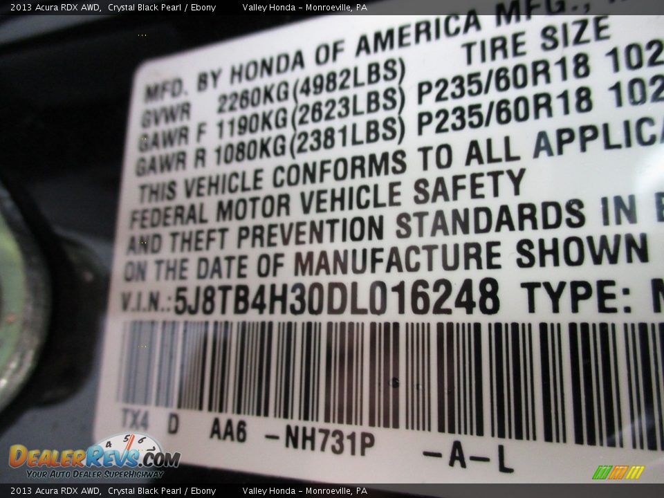 2013 Acura RDX AWD Crystal Black Pearl / Ebony Photo #19