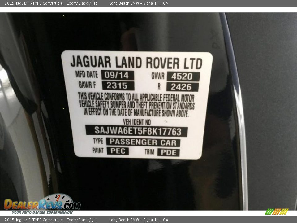 2015 Jaguar F-TYPE Convertible Ebony Black / Jet Photo #18