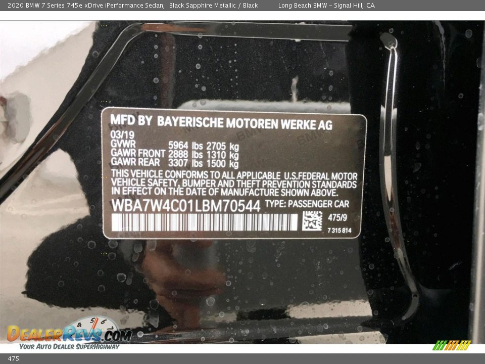 BMW Color Code 475 Black Sapphire Metallic