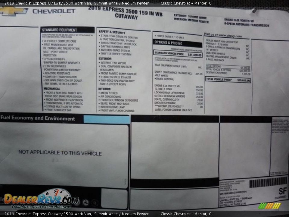 2019 Chevrolet Express Cutaway 3500 Work Van Summit White / Medium Pewter Photo #10