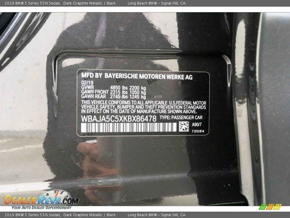 2019 BMW 5 Series 530i Sedan Dark Graphite Metallic / Black Photo #8