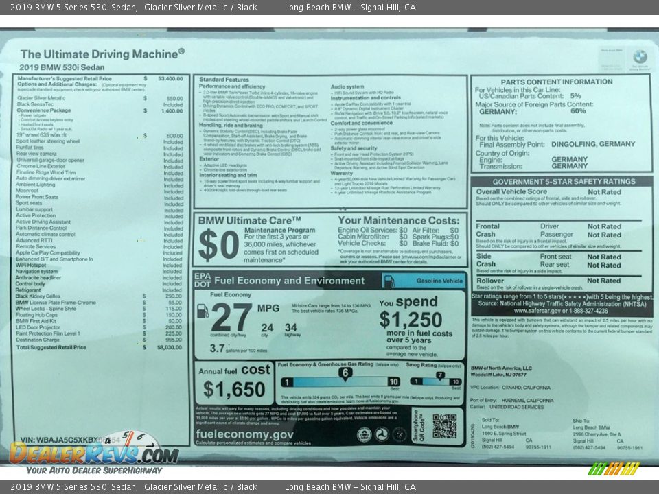2019 BMW 5 Series 530i Sedan Glacier Silver Metallic / Black Photo #11