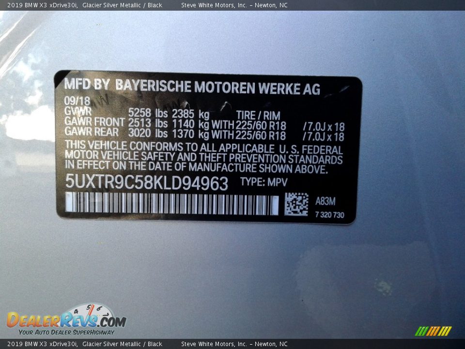 2019 BMW X3 xDrive30i Glacier Silver Metallic / Black Photo #35