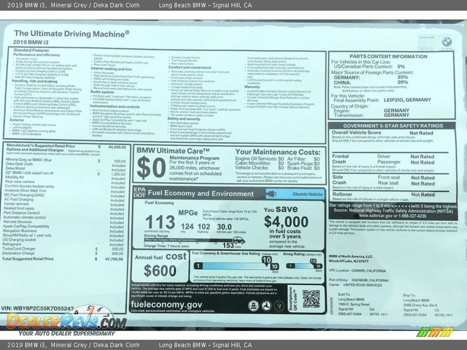 2019 BMW i3  Window Sticker Photo #11