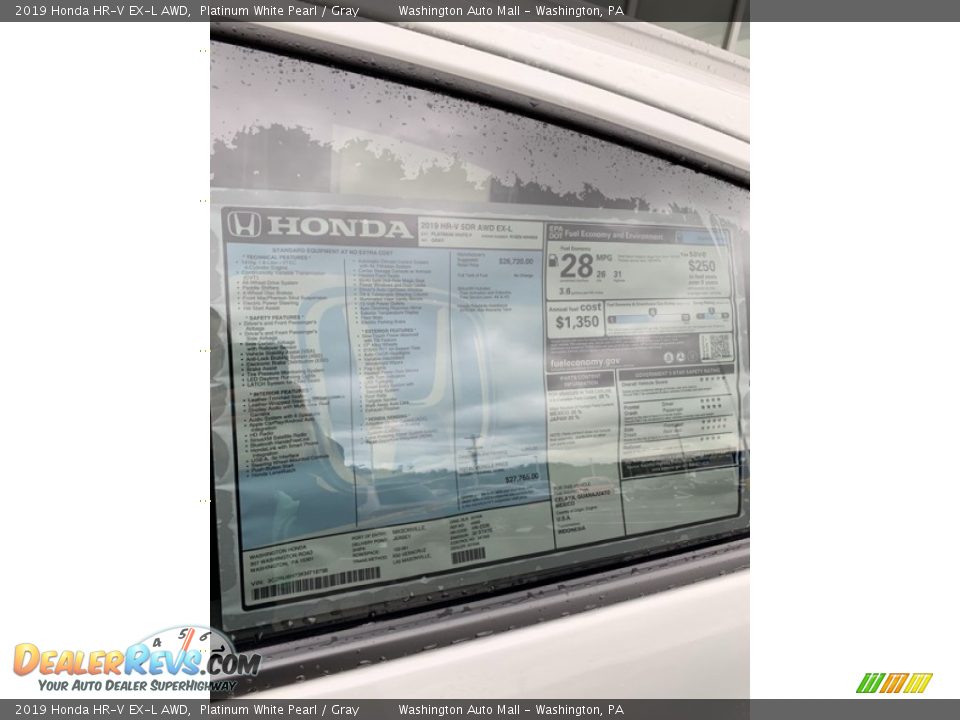 2019 Honda HR-V EX-L AWD Platinum White Pearl / Gray Photo #15