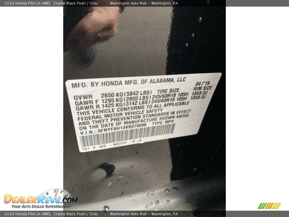 2019 Honda Pilot LX AWD Crystal Black Pearl / Gray Photo #14