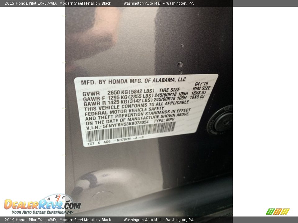 2019 Honda Pilot EX-L AWD Modern Steel Metallic / Black Photo #14