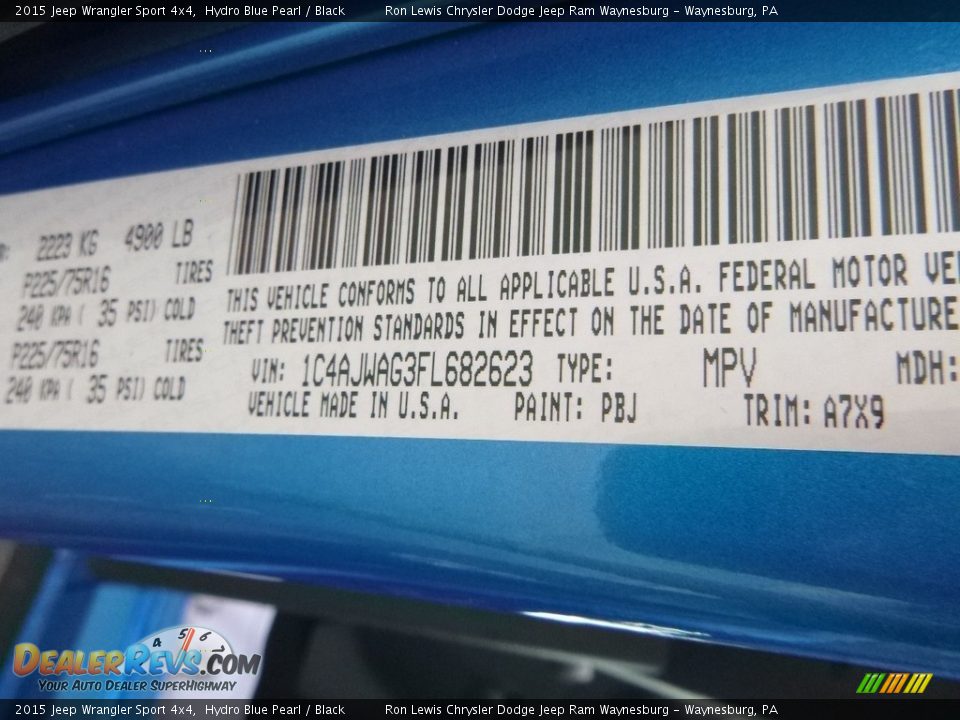 2015 Jeep Wrangler Sport 4x4 Hydro Blue Pearl / Black Photo #15