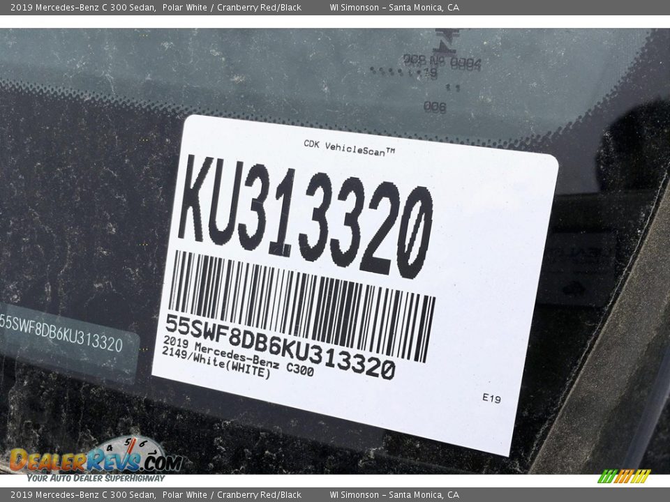 2019 Mercedes-Benz C 300 Sedan Polar White / Cranberry Red/Black Photo #12