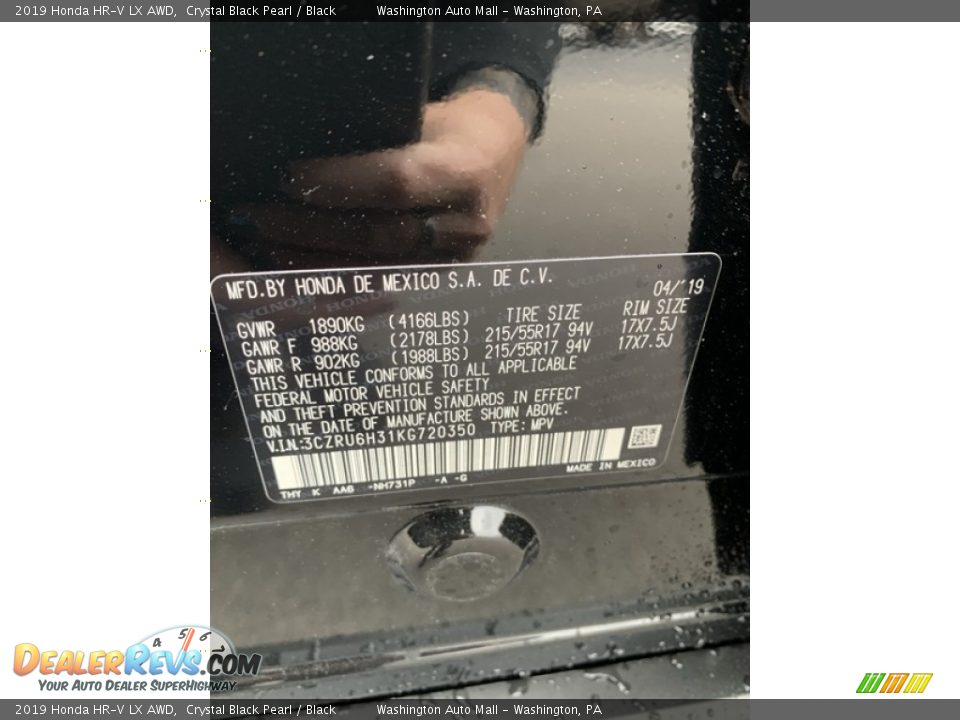 2019 Honda HR-V LX AWD Crystal Black Pearl / Black Photo #14
