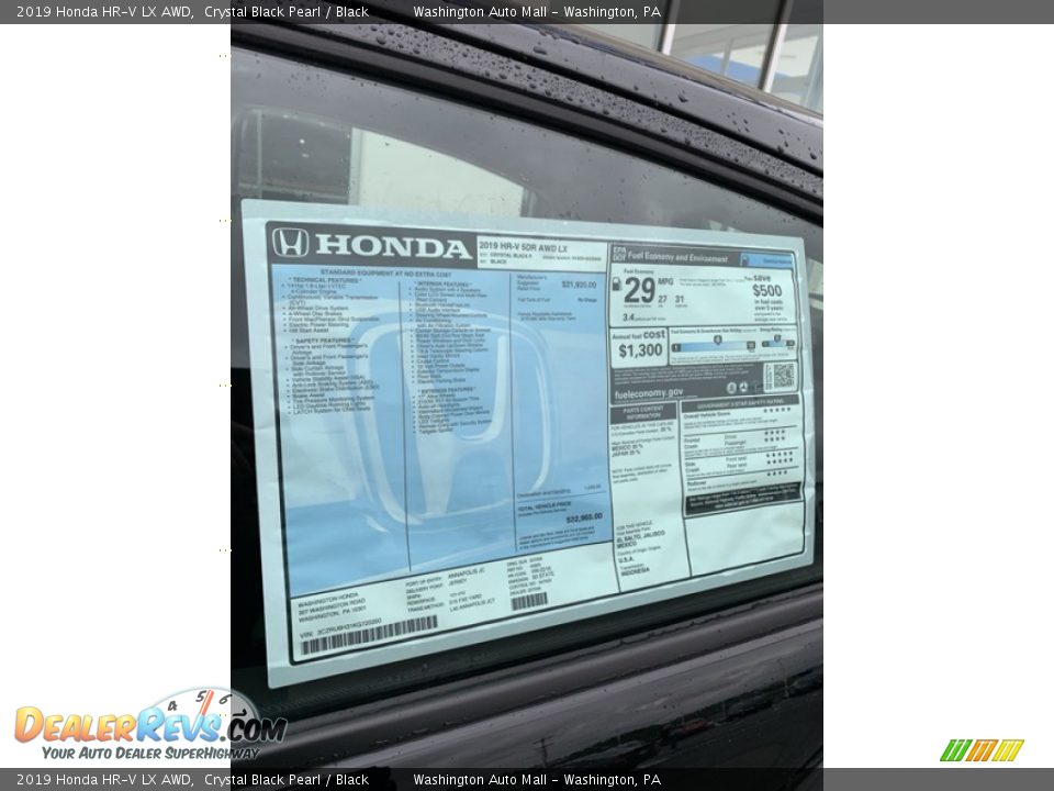 2019 Honda HR-V LX AWD Crystal Black Pearl / Black Photo #15
