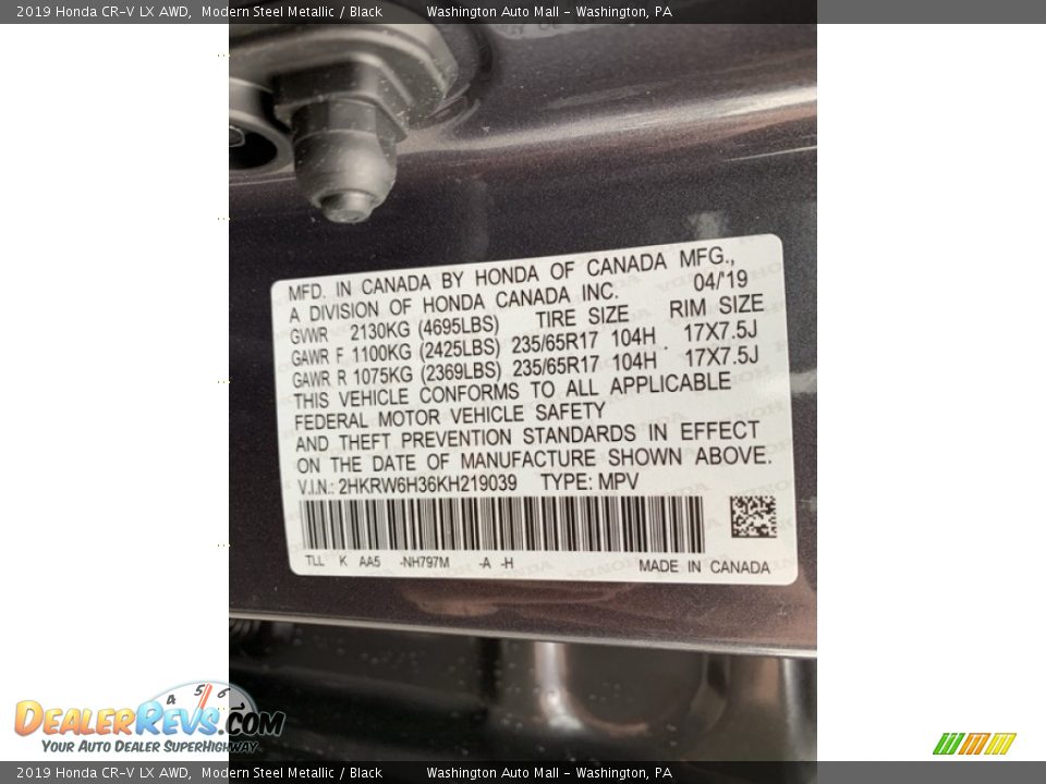 2019 Honda CR-V LX AWD Modern Steel Metallic / Black Photo #14
