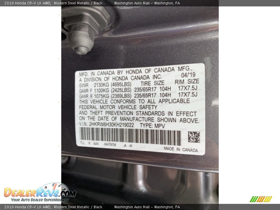2019 Honda CR-V LX AWD Modern Steel Metallic / Black Photo #14