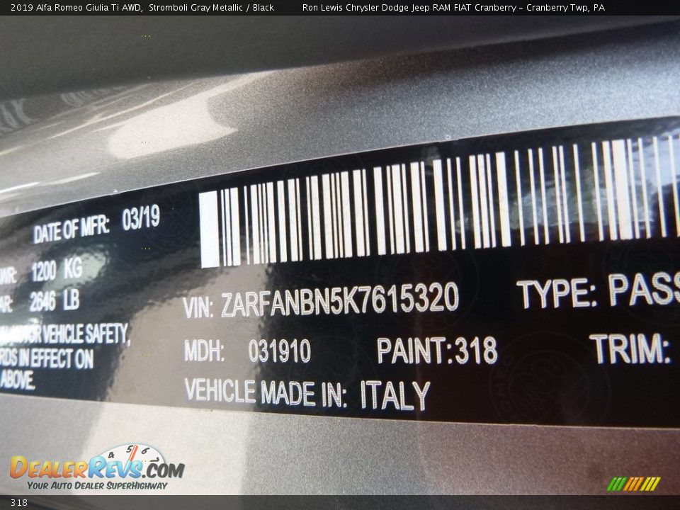 Alfa Romeo Color Code 318 Stromboli Gray Metallic