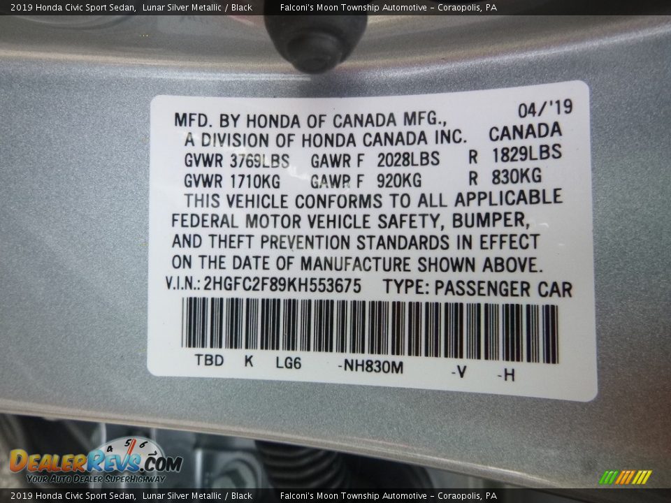 2019 Honda Civic Sport Sedan Lunar Silver Metallic / Black Photo #13