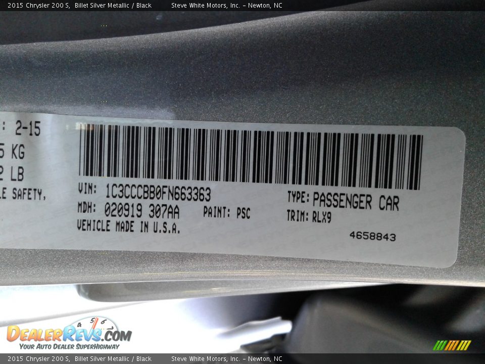 2015 Chrysler 200 S Billet Silver Metallic / Black Photo #27