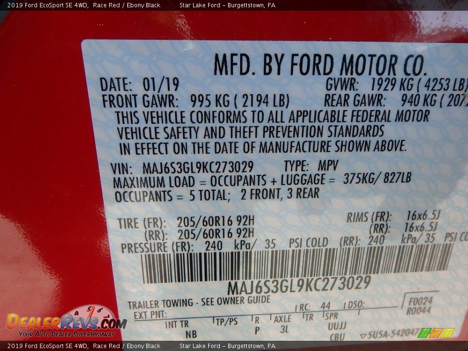 2019 Ford EcoSport SE 4WD Race Red / Ebony Black Photo #15