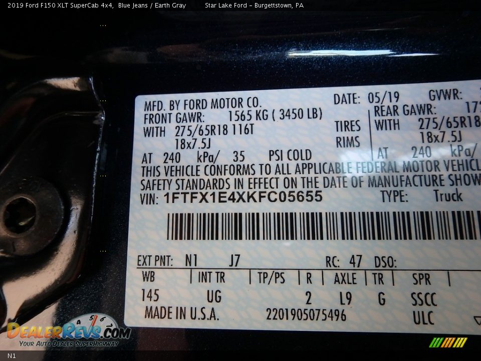 Ford Color Code N1 Blue Jeans