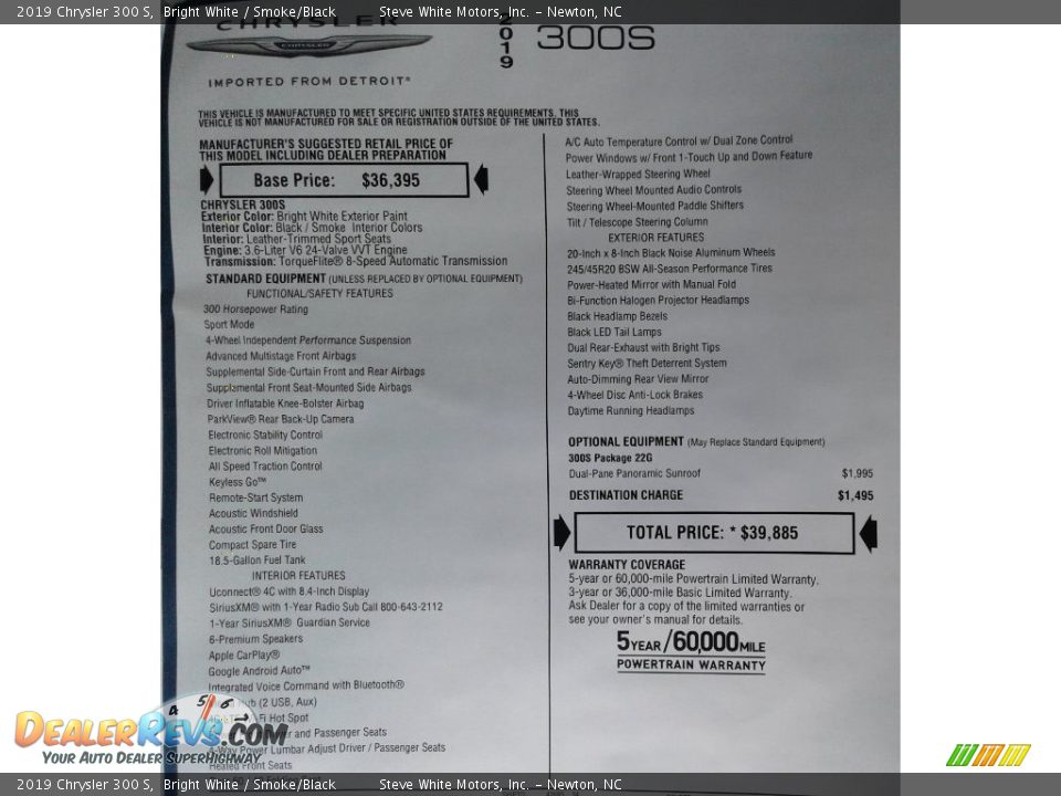2019 Chrysler 300 S Bright White / Smoke/Black Photo #35