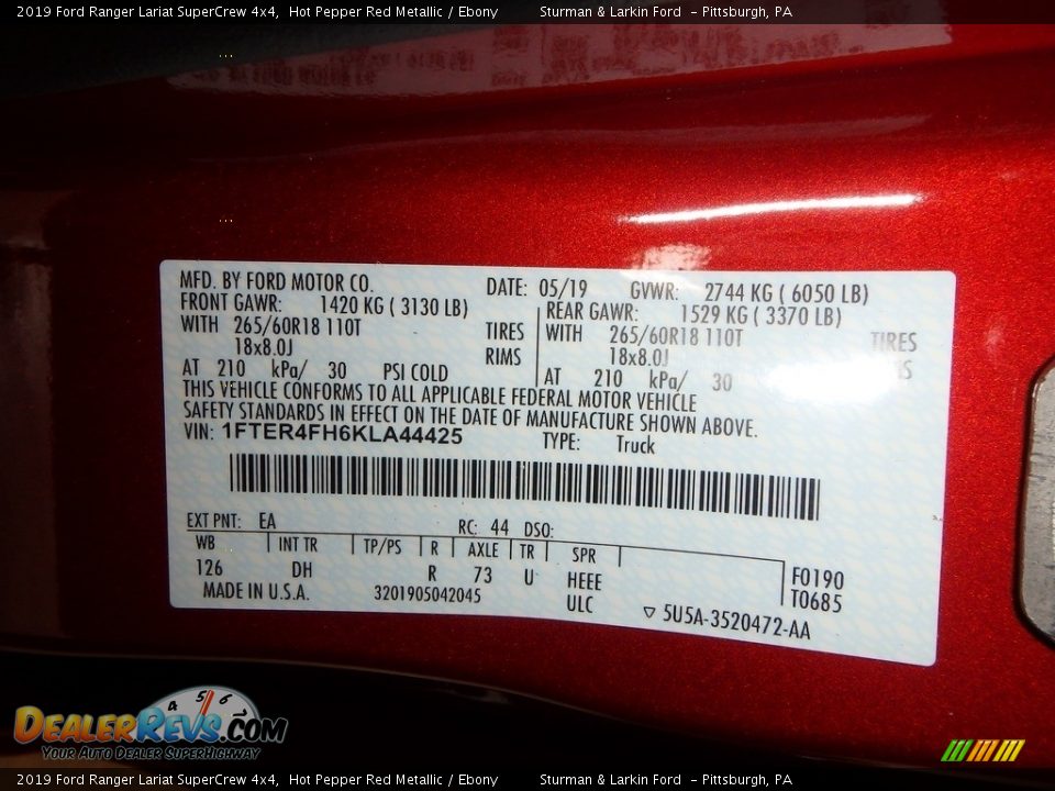 2019 Ford Ranger Lariat SuperCrew 4x4 Hot Pepper Red Metallic / Ebony Photo #11