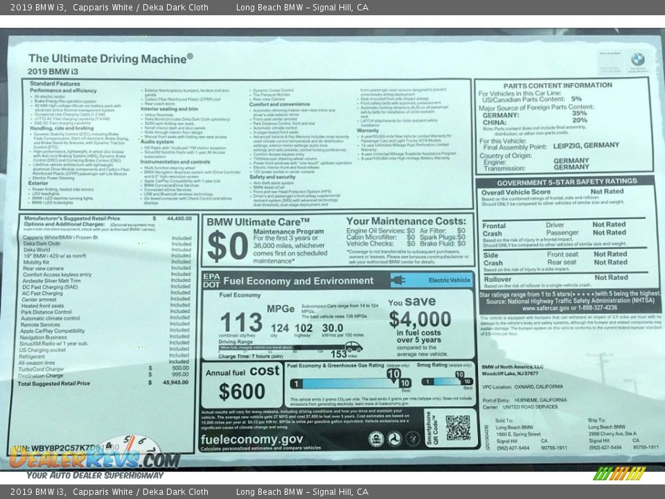 2019 BMW i3  Window Sticker Photo #11