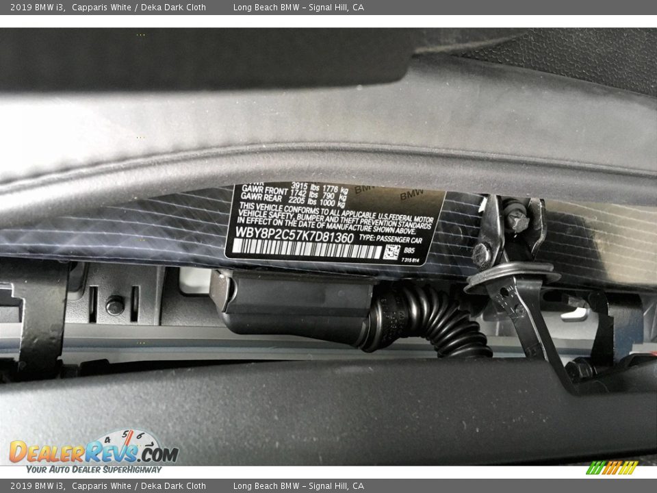 2019 BMW i3 Capparis White / Deka Dark Cloth Photo #12