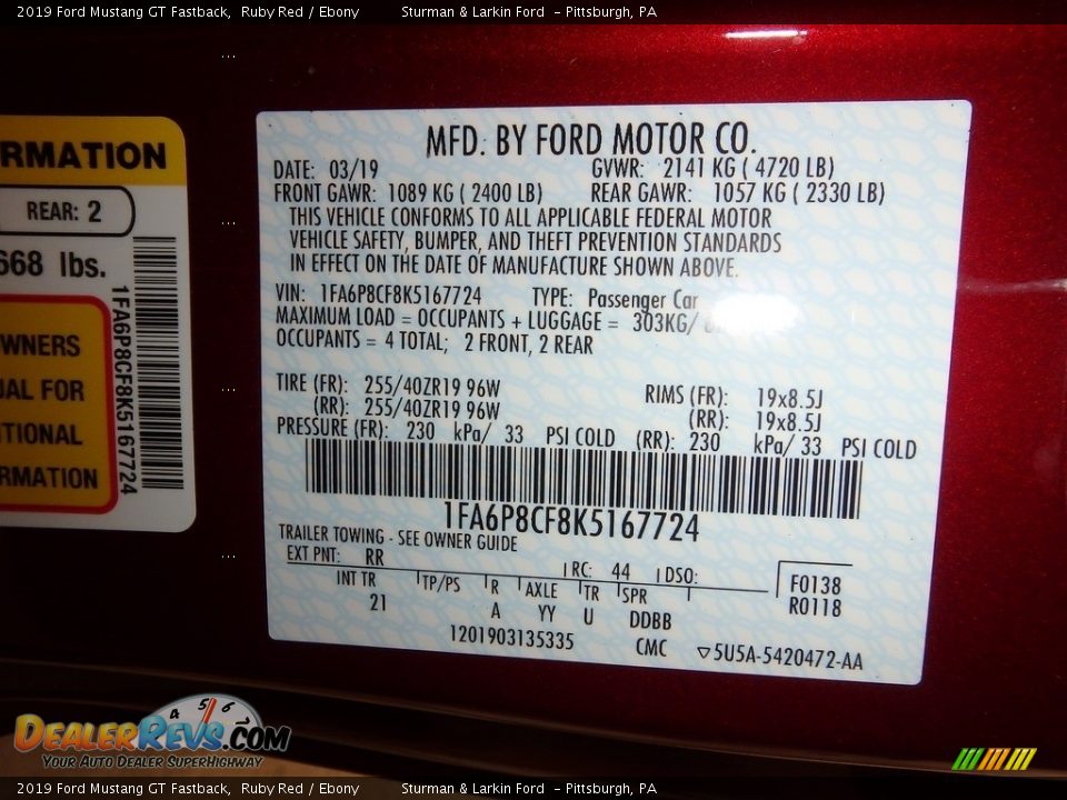 2019 Ford Mustang GT Fastback Ruby Red / Ebony Photo #10
