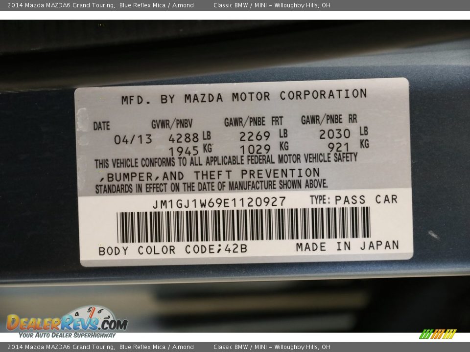 2014 Mazda MAZDA6 Grand Touring Blue Reflex Mica / Almond Photo #21