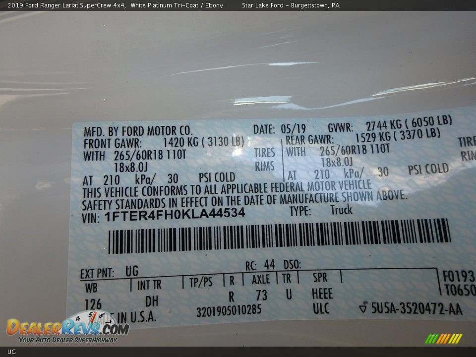 Ford Color Code UG White Platinum Tri-Coat