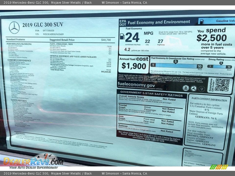 2019 Mercedes-Benz GLC 300 Mojave Silver Metallic / Black Photo #11