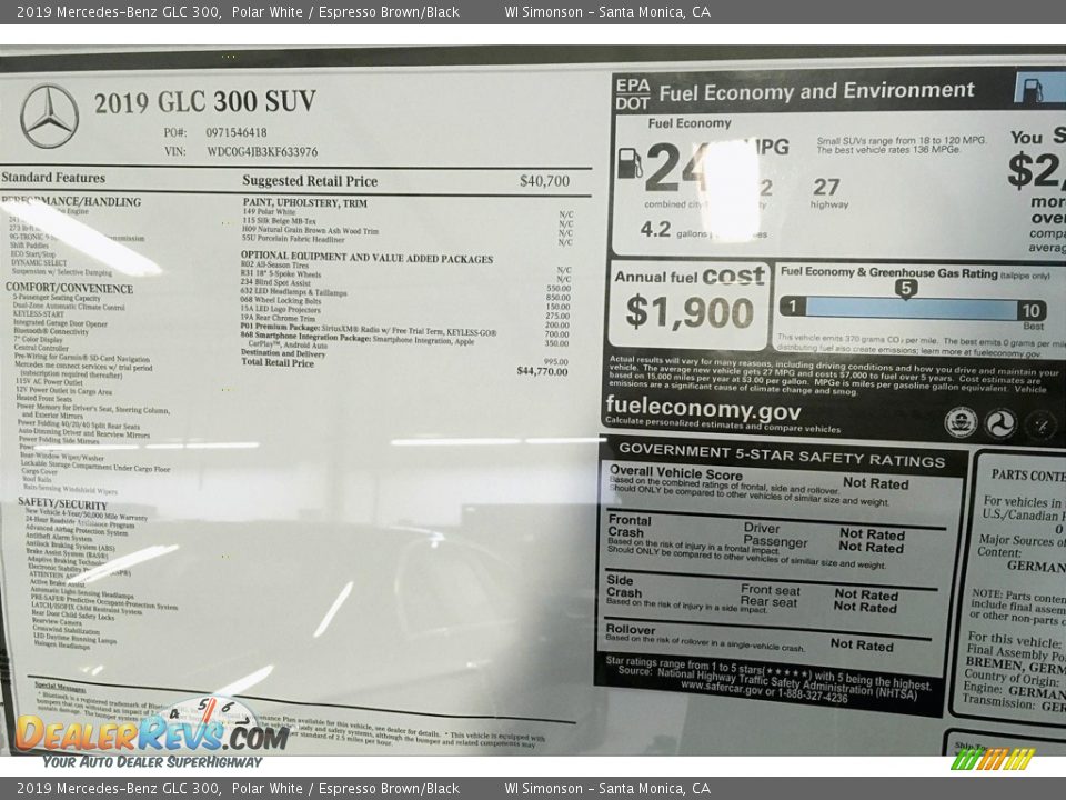 2019 Mercedes-Benz GLC 300 Polar White / Espresso Brown/Black Photo #10
