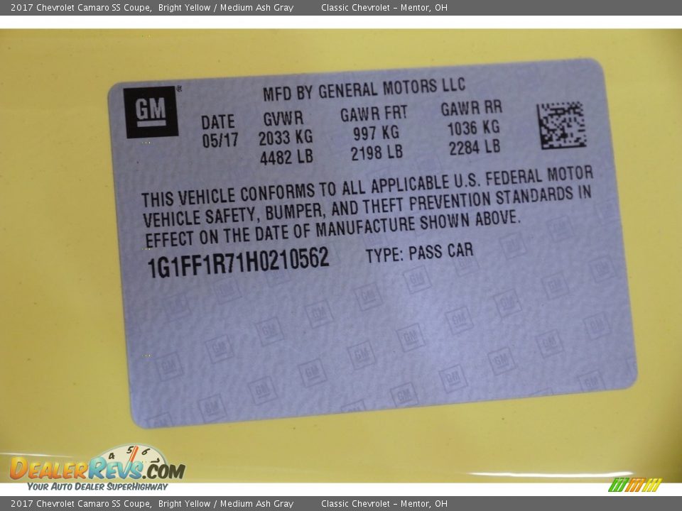 2017 Chevrolet Camaro SS Coupe Bright Yellow / Medium Ash Gray Photo #24