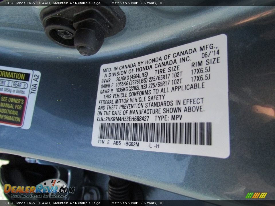 2014 Honda CR-V EX AWD Mountain Air Metallic / Beige Photo #29