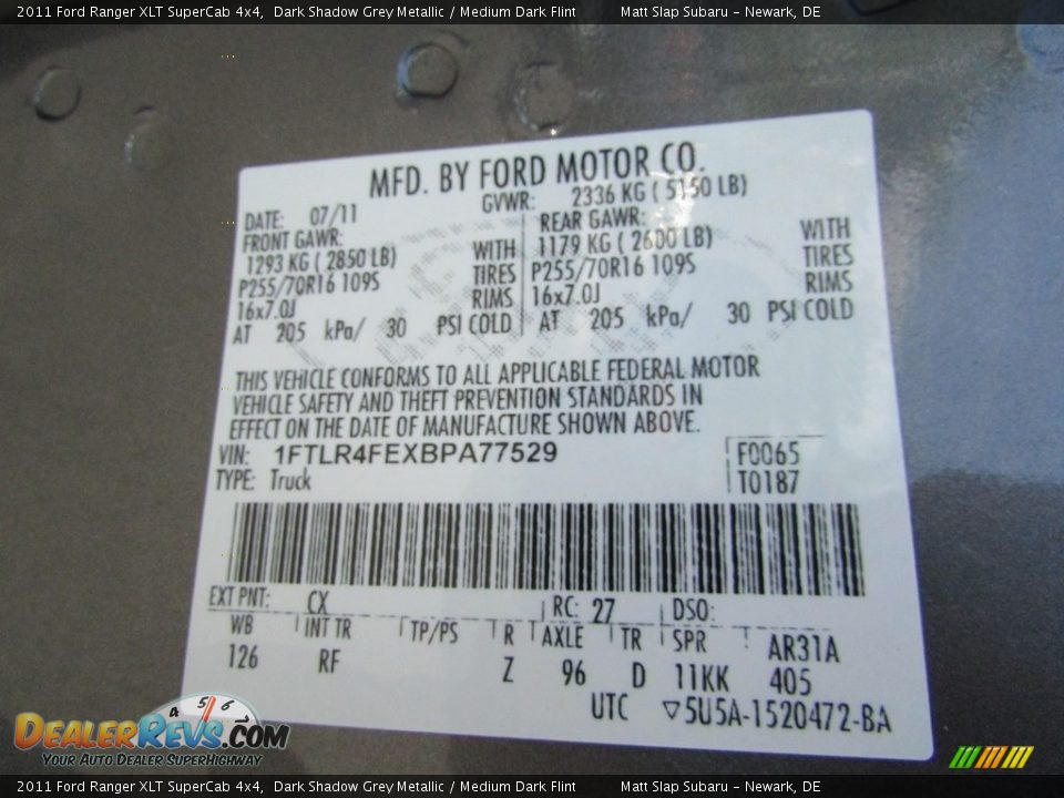 2011 Ford Ranger XLT SuperCab 4x4 Dark Shadow Grey Metallic / Medium Dark Flint Photo #28