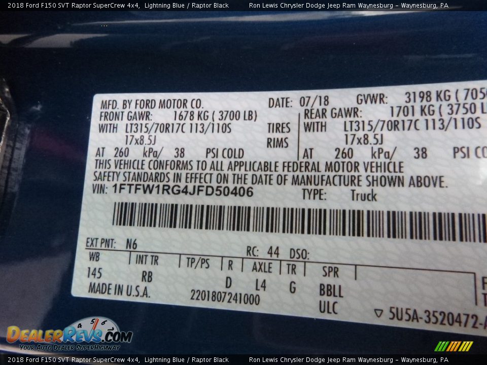2018 Ford F150 SVT Raptor SuperCrew 4x4 Lightning Blue / Raptor Black Photo #15