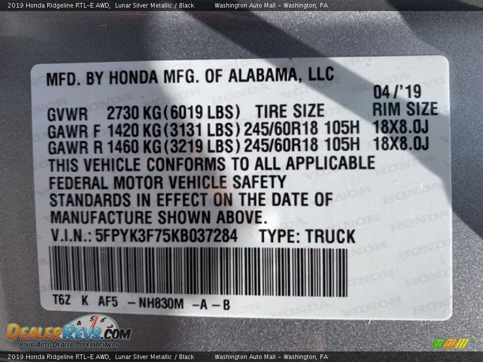 2019 Honda Ridgeline RTL-E AWD Lunar Silver Metallic / Black Photo #9