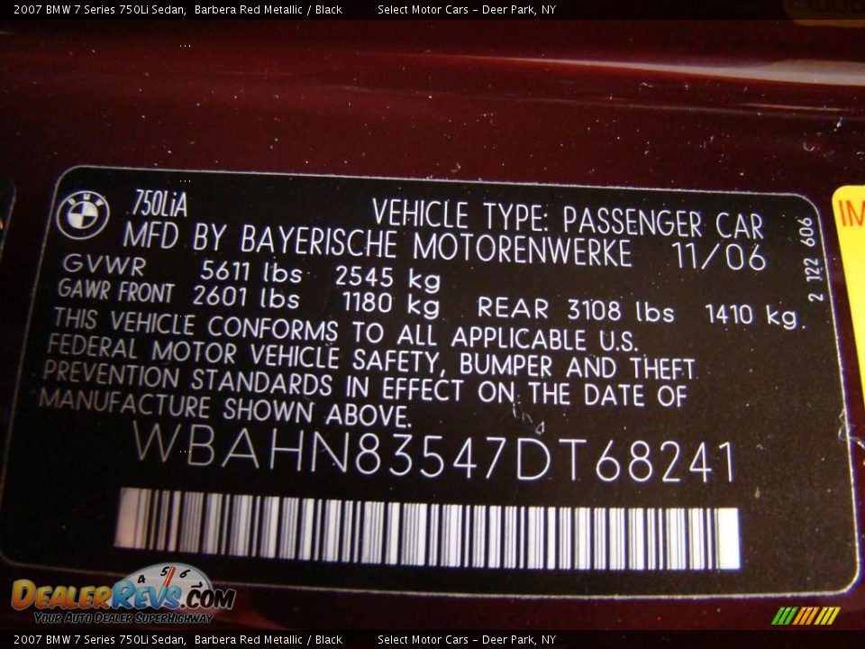 2007 BMW 7 Series 750Li Sedan Barbera Red Metallic / Black Photo #16